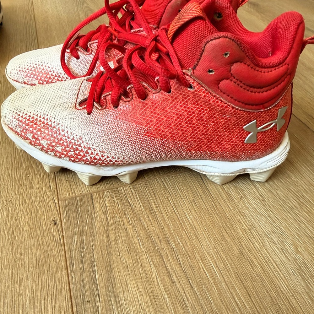Under Armour Kids Red and White Football Cleats
